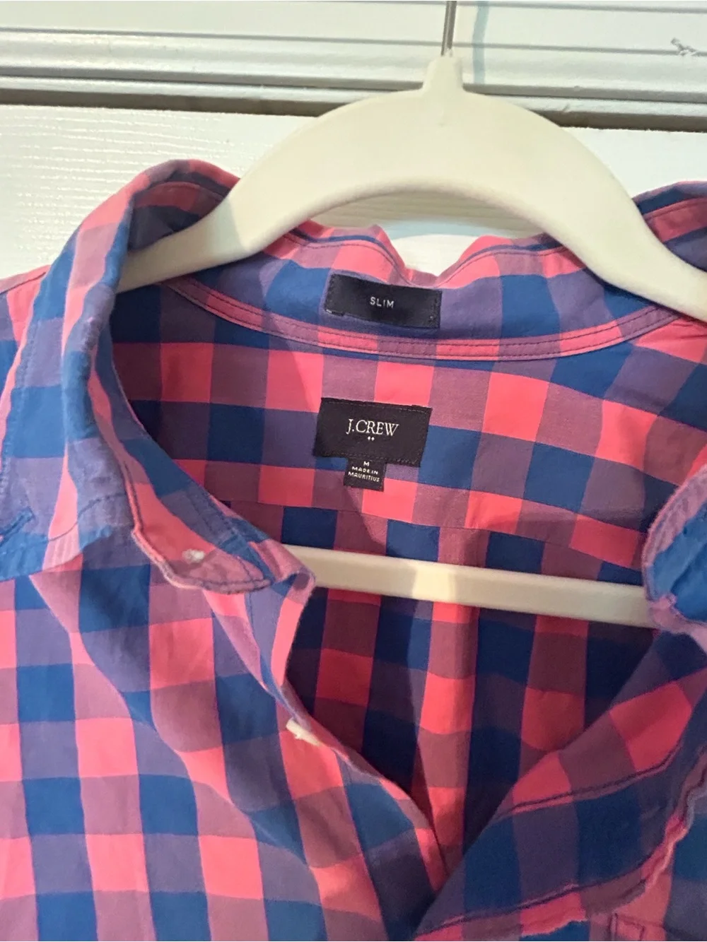 J. Crew Pink and Blue Check Slim Button-Down Shirt